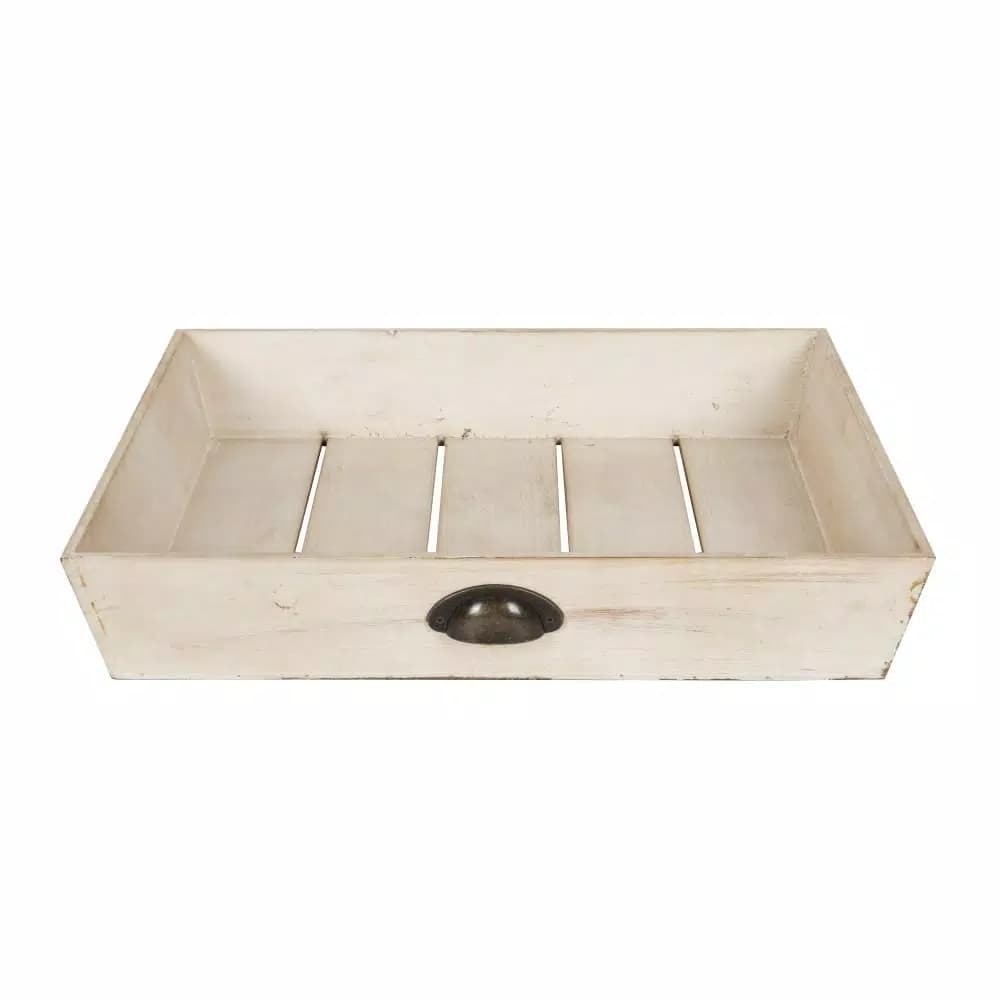 Kate and Laurel Woodmont White Decorative Wood Tray - Large Square Rustic Farmhouse Accent