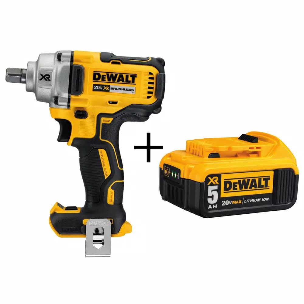 DEWALT 20V MAX XR 1/2 in. Mid-Range Brushless Cordless Impact Wrench Kit with 5.0Ah Battery