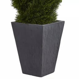Nearly Natural 4 ft. Artificial Cypress Double Spiral Topiary Tree in Slate Planter, UV Resistant Indoor/Outdoor thumbnail 3