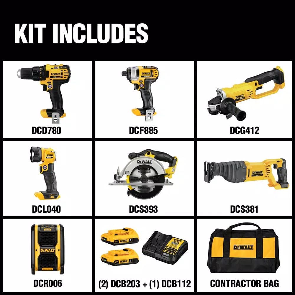 DEWALT 20V MAX Cordless 7-Tool Combo Kit with (2) 2.0 Ah Batteries & Charger