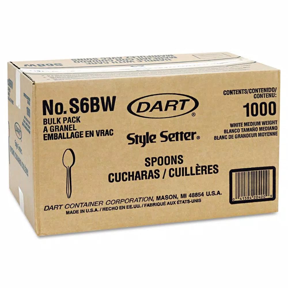 DART Mediumweight White Polypropylene Teaspoons, 1000 Count Case