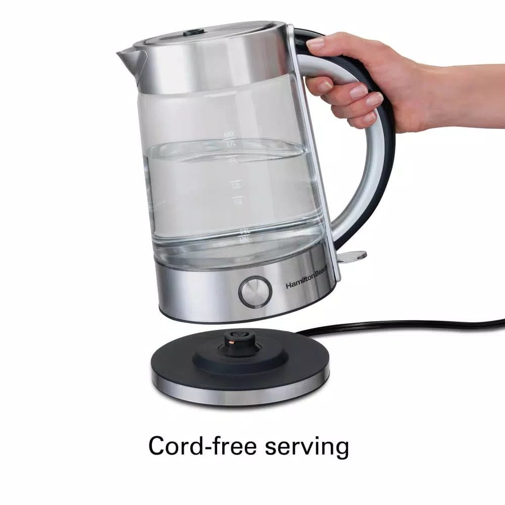 Hamilton Beach 1.7L Modern Glass Electric Kettle with Stainless Steel Accents