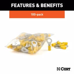 CURT Ring Terminals, 12-10 Gauge Wire, 5/16 in. Stud Size, Yellow, 100-Pack thumbnail 2