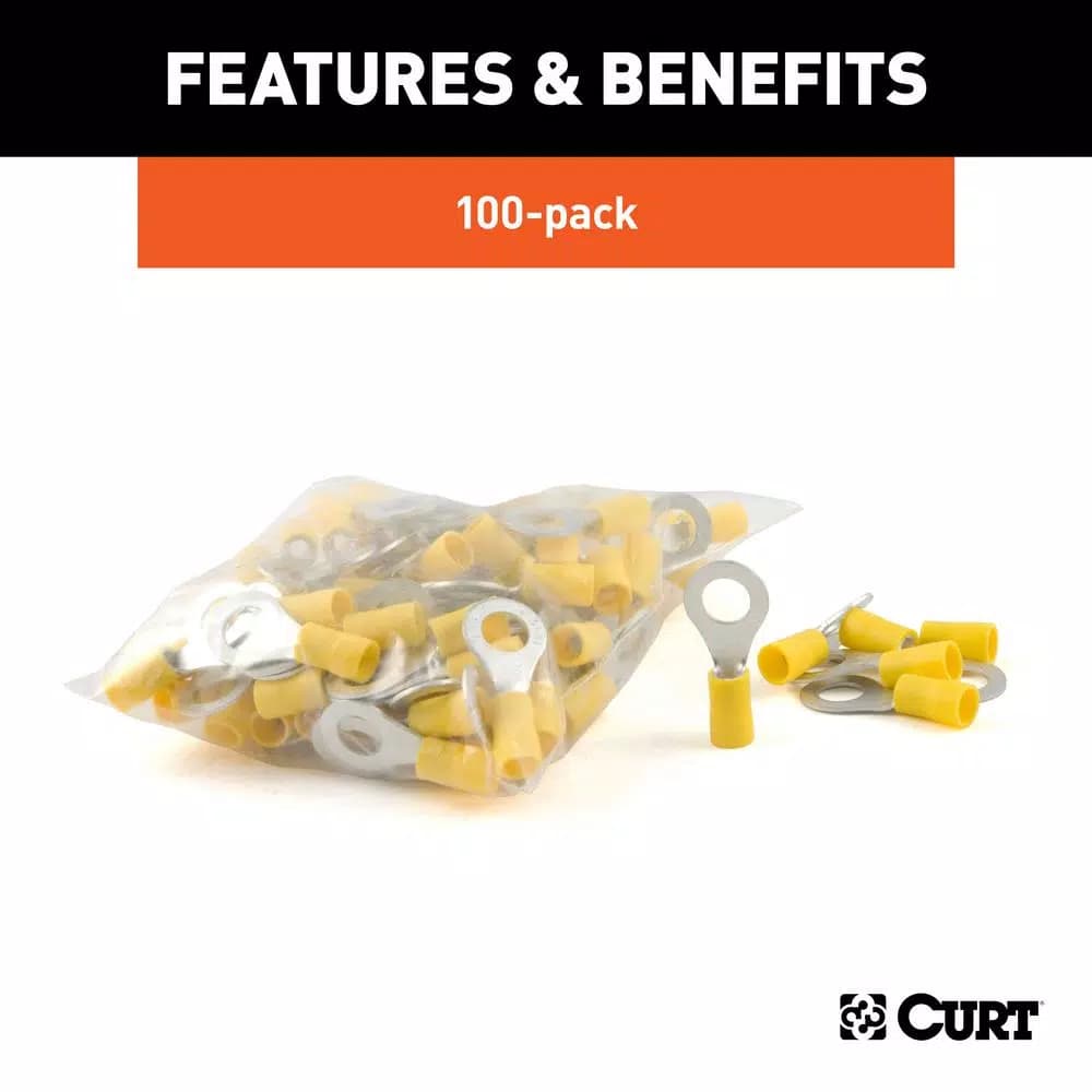 CURT Ring Terminals, 12-10 Gauge Wire, 5/16 in. Stud Size, Yellow, 100-Pack