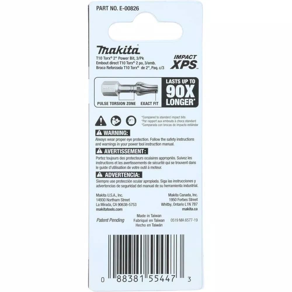 Makita ImpactXPS T10 Torx 2 in. Power Bits, 3-Pack