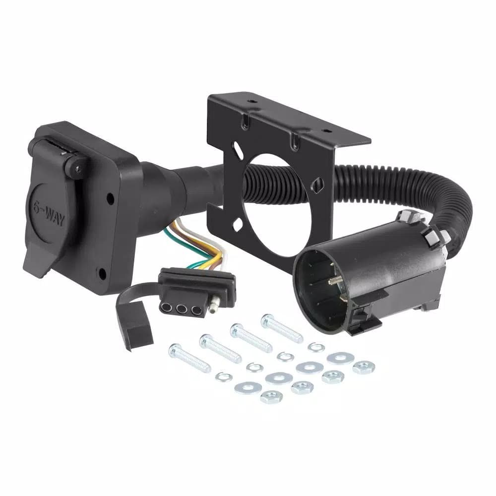 CURT Dual-Output 6-Way Round and 4-Way Flat Trailer Wiring Adapter for USCAR Connectors