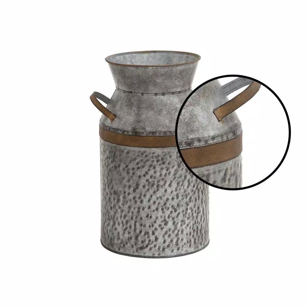LITTON LANE 14 in. Gray Galvanized Tin Decorative Milk Can with Rust Band Handles