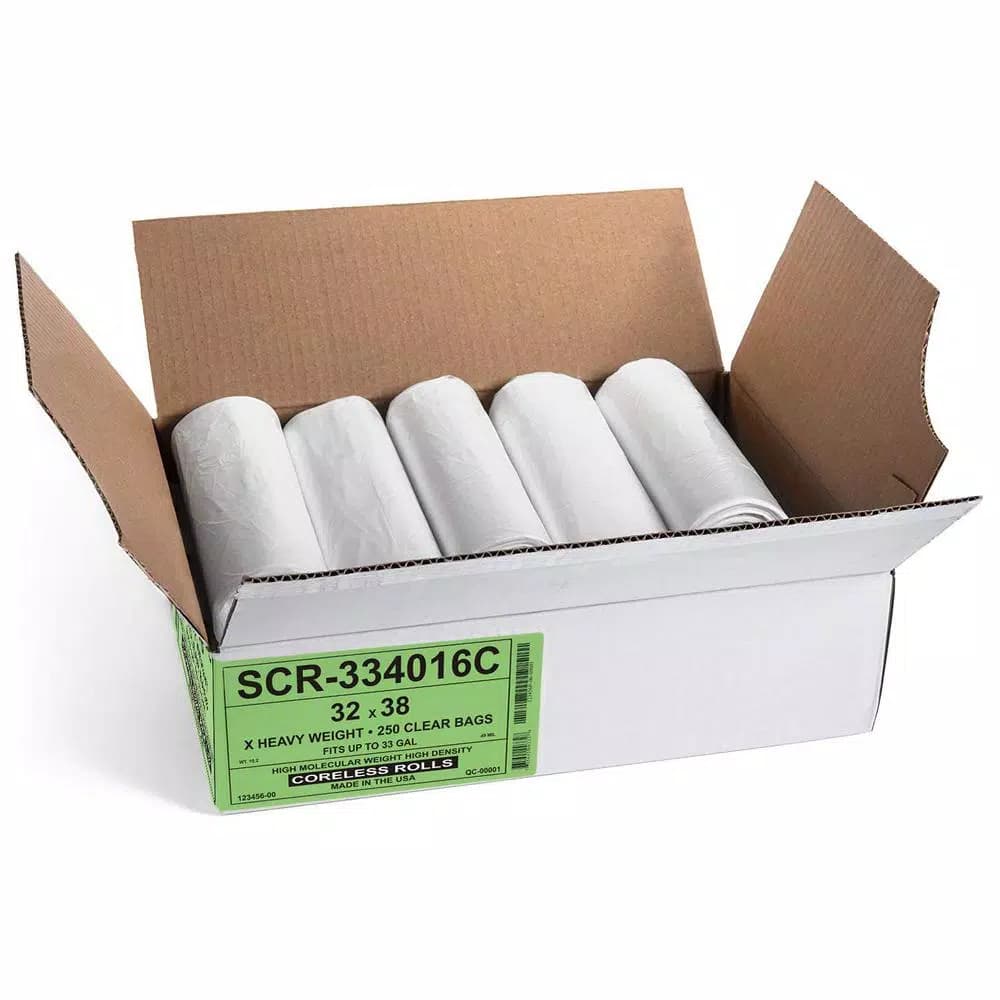 Unbranded 33 Gallon Clear High Density Source Reduction Trash Bags, 250 Count