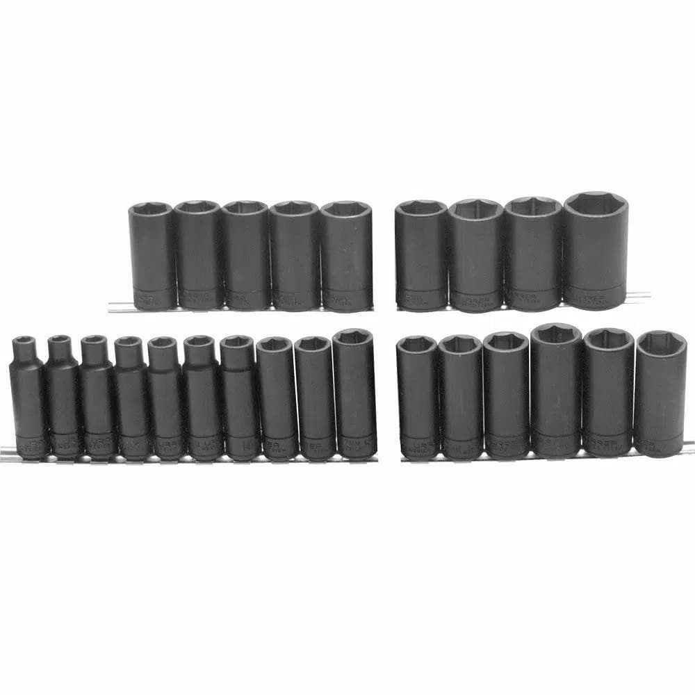 URREA 1/2 in. Drive Metric 6-Point Deep Impact Socket Set, 25-Piece