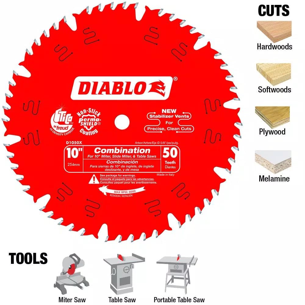 Diablo 10 in. x 50-Teeth Combination Carbide Circular Saw Blade