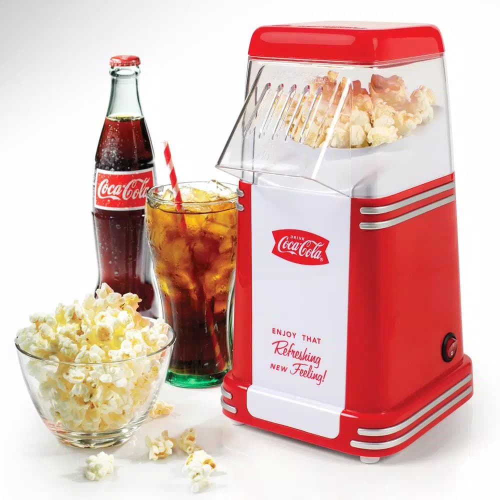Nostalgia Coca-Cola 8-Cup Hot Air Popcorn Maker, Red Countertop Popcorn Popper