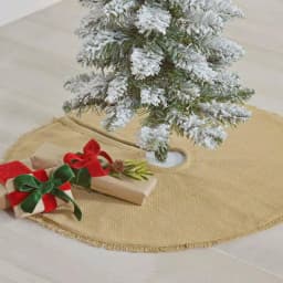 VHC Brands 21 in. Natural Burlap Christmas Tree Skirt with Fringed Edge and Reversible Taffeta thumbnail 4