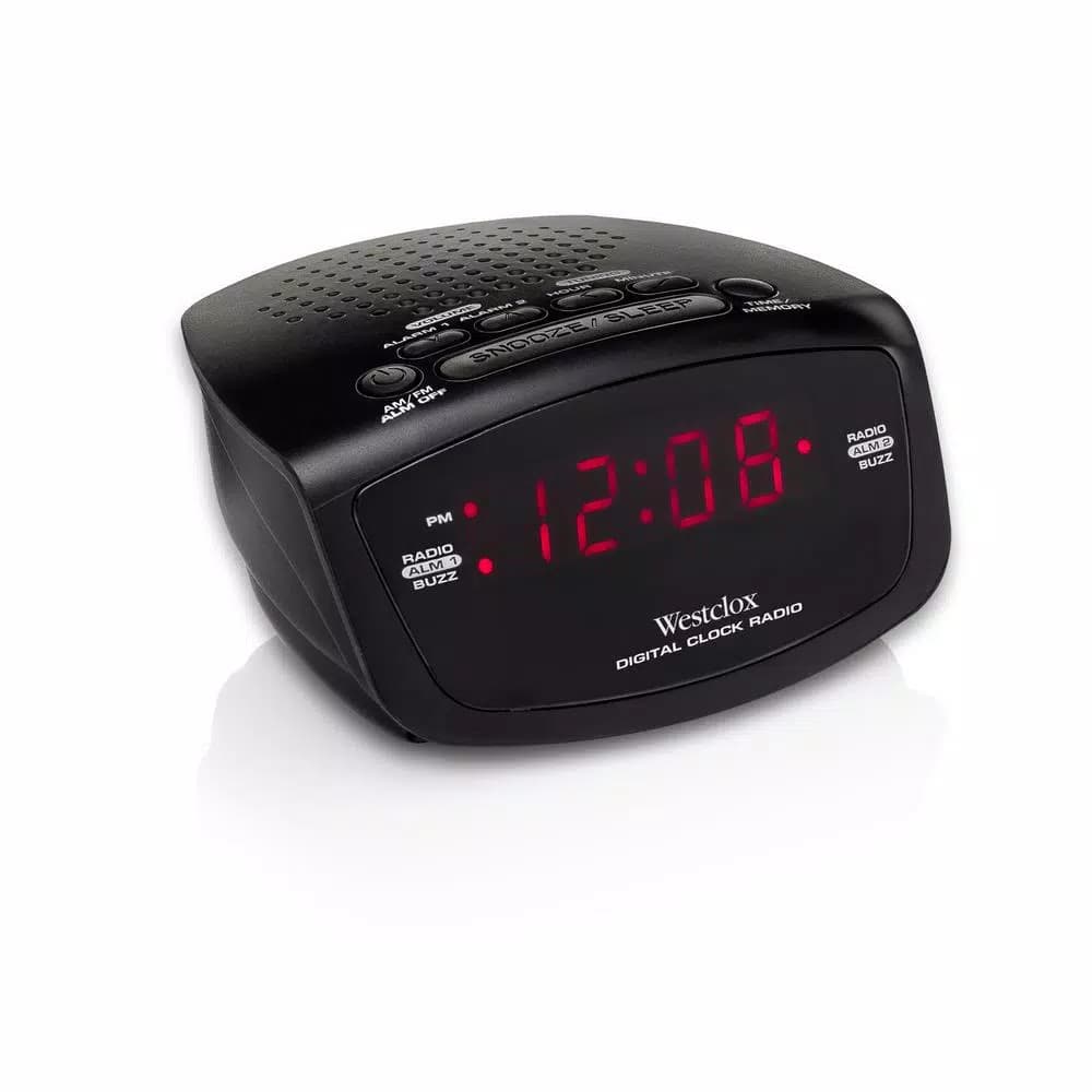 Westclox AM/FM Dual Alarm Clock Radio with Red LED Digital Display - Black
