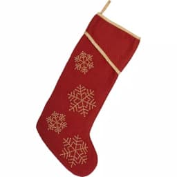 VHC Brands 20 in. Revelry Brick Red Traditional Christmas Stocking with Gold Taupe Jacquard Trim thumbnail 1