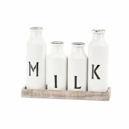 LITTON LANE Rustic Reflections Farmhouse Decorative Wood Tray with 4 Distressed White Milk Bottles thumbnail 2