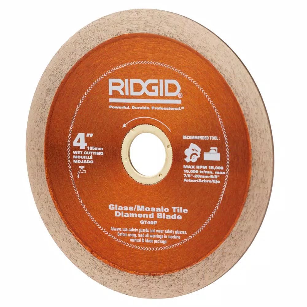 RIDGID 4 in. Glass Tile Diamond Saw Blade with 7/8 in., 5/8 in., and 20mm Adapters