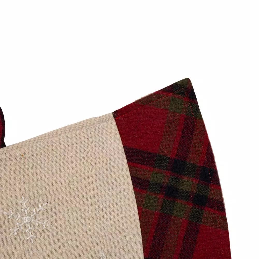 Glitzhome 48 in. Dachshund Embroidered Fabric Christmas Tree Skirt with Red Plaid Edge