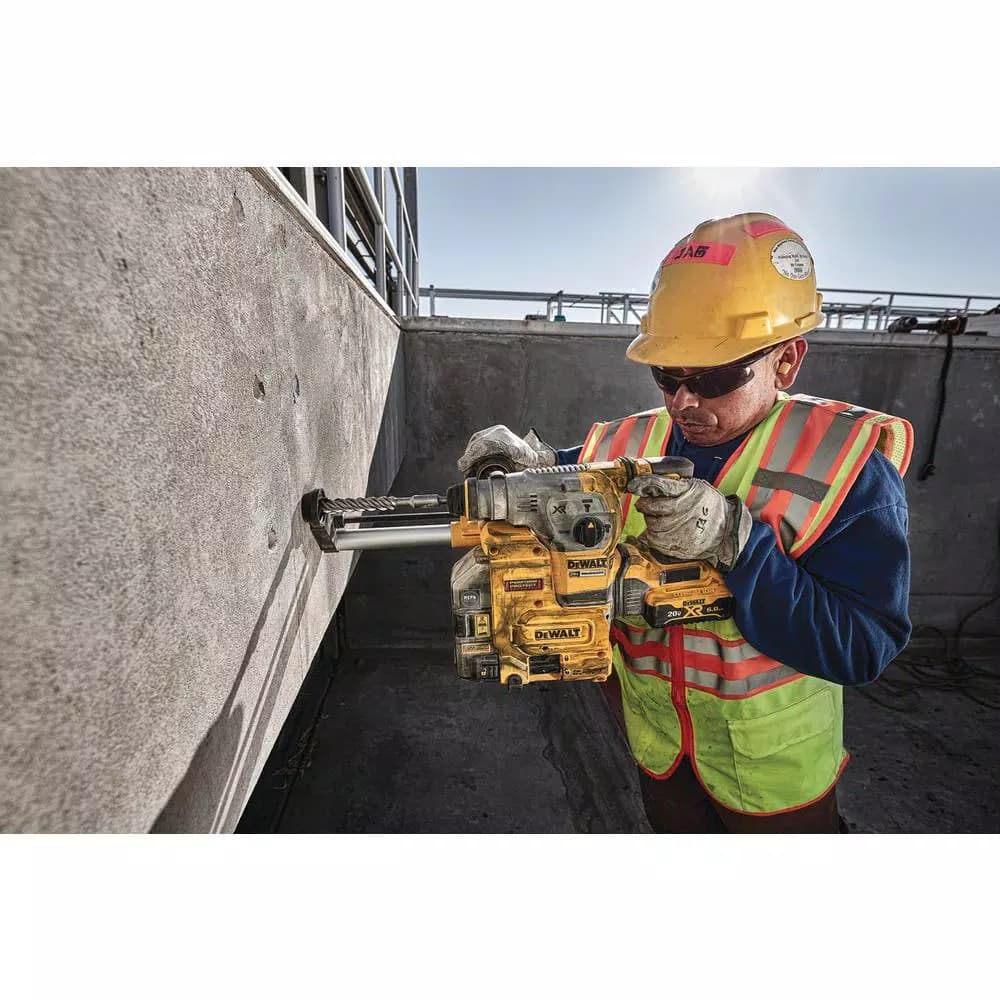 DEWALT 20V MAX XR Brushless SDS Plus L-Shape Rotary Hammer Kit with Dust Extractor & (2) 6.0 Ah Batteries