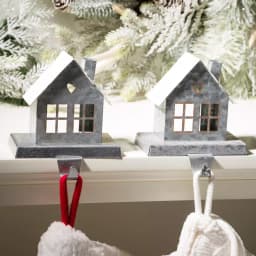 Glitzhome Galvanized Metal House Stocking Holder Set of 2 - Rustic Christmas Mantel Decor thumbnail 7