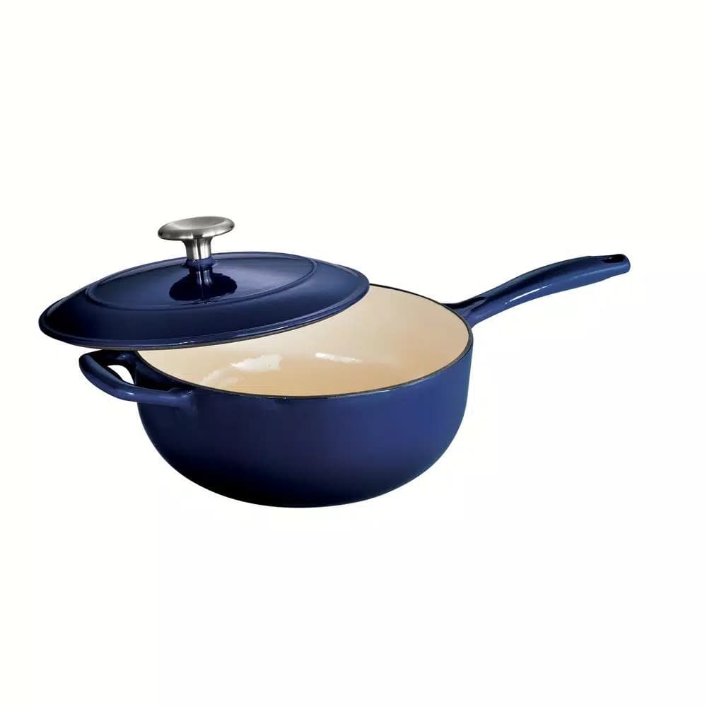 Tramontina Gourmet 3 Qt. Enameled Cast Iron Saucier with Lid, Gradated Cobalt Blue
