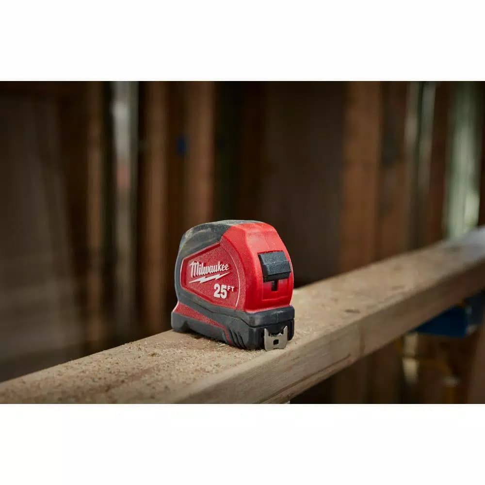 Milwaukee 25 ft. Compact Tape Measure with Nylon Blade Protection and 5-Point Reinforced Frame