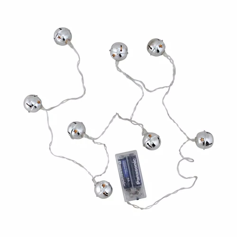Northlight 8 LED Silver Jingle Bell Novelty Christmas String Lights with Clear Wire, Battery Operated