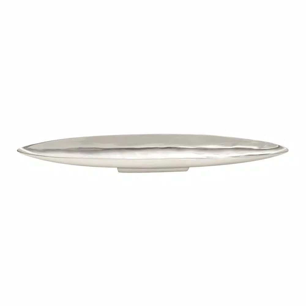 LITTON LANE Modern Reflections 36 in. Polished Silver Aluminum Canoe-Shaped Decorative Bowled Tray
