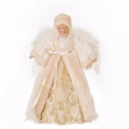 Glitzhome 12 in. White Faux Fur Angel Christmas Tree Topper Figurine thumbnail 1