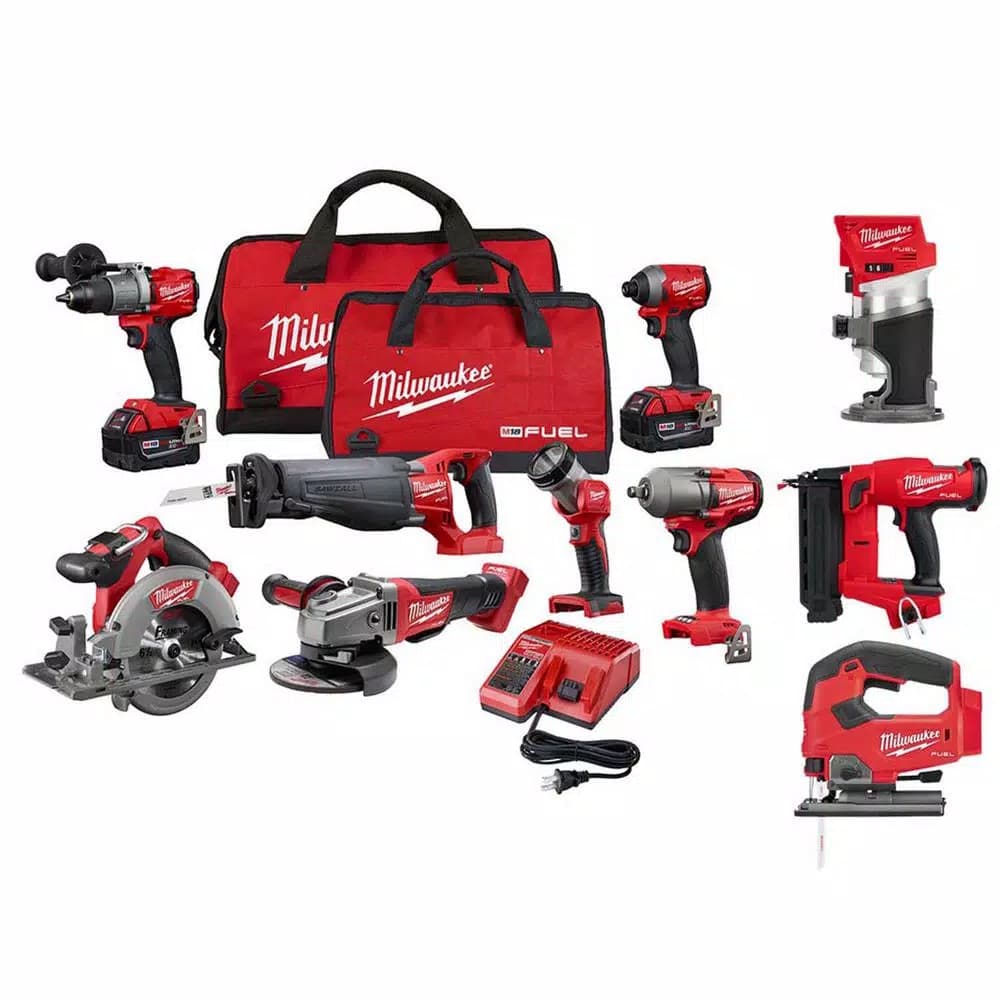 Milwaukee M18 FUEL 18V Lithium-Ion Brushless Cordless 10-Tool Combo Kit with (2) 5.0 Ah Batteries & Charger