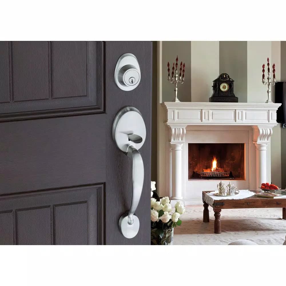 Copper Creek Colonial Satin Stainless Door Handleset with Waverly Lever Trim