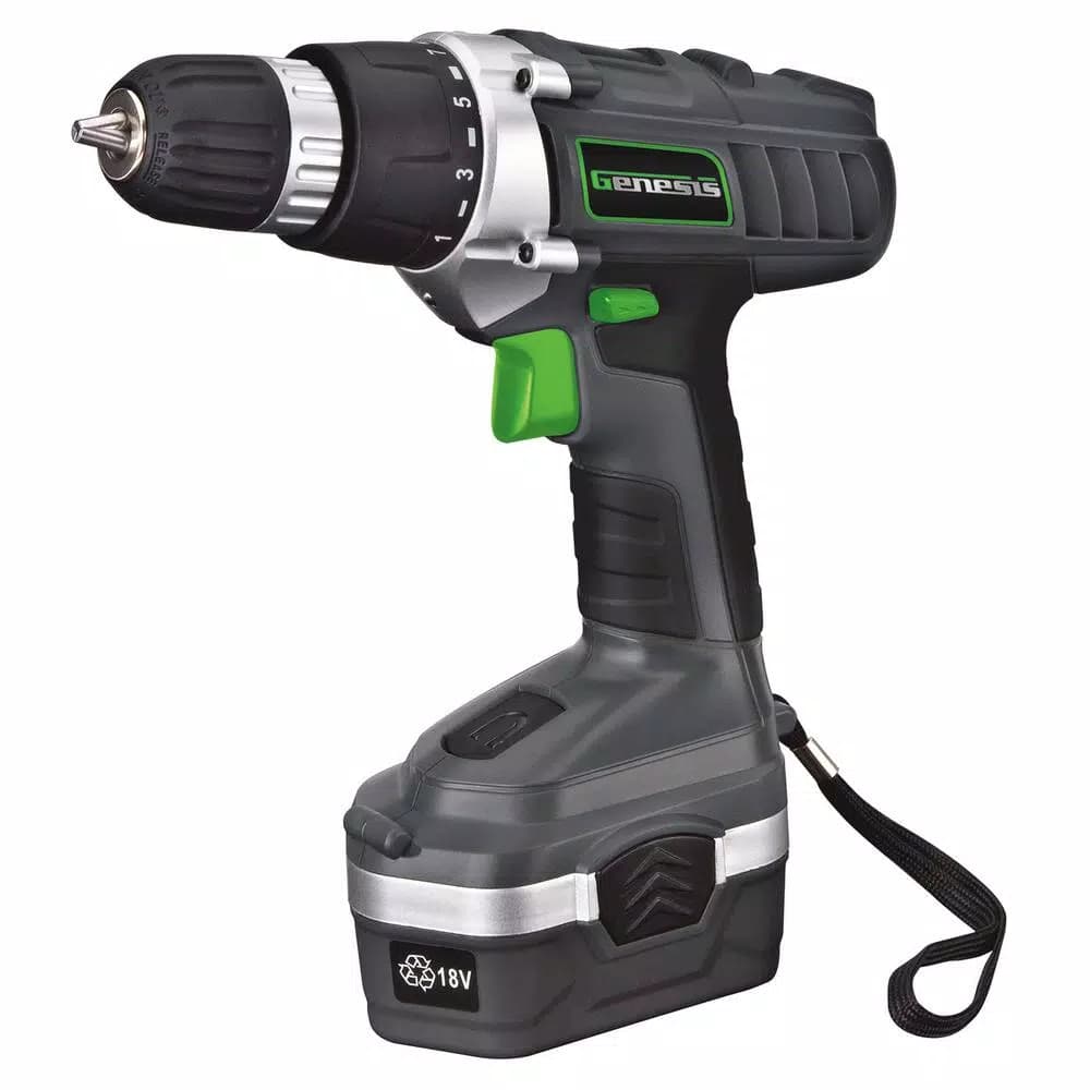 Genesis GCD18BK 18V Cordless Drill Driver Kit with 13-Piece Bit Set and Carrying Case