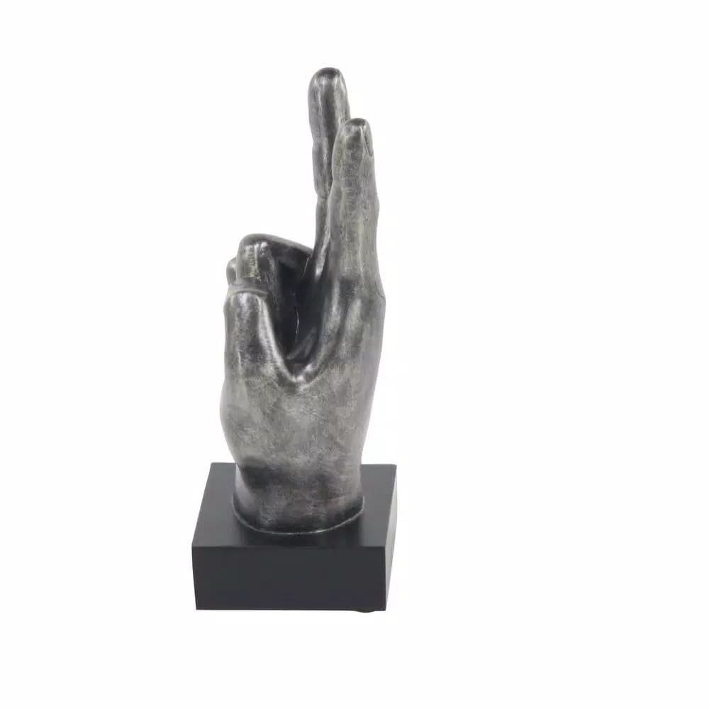 LITTON LANE Modern Reflections Hand Sign Polystone Sculpture Set, Silver Distressed Finish (Set of 3)