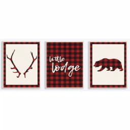 Stupell Industries Little Lodge Antler Bear Plaid 3-Piece Wood Wall Art Set thumbnail 1