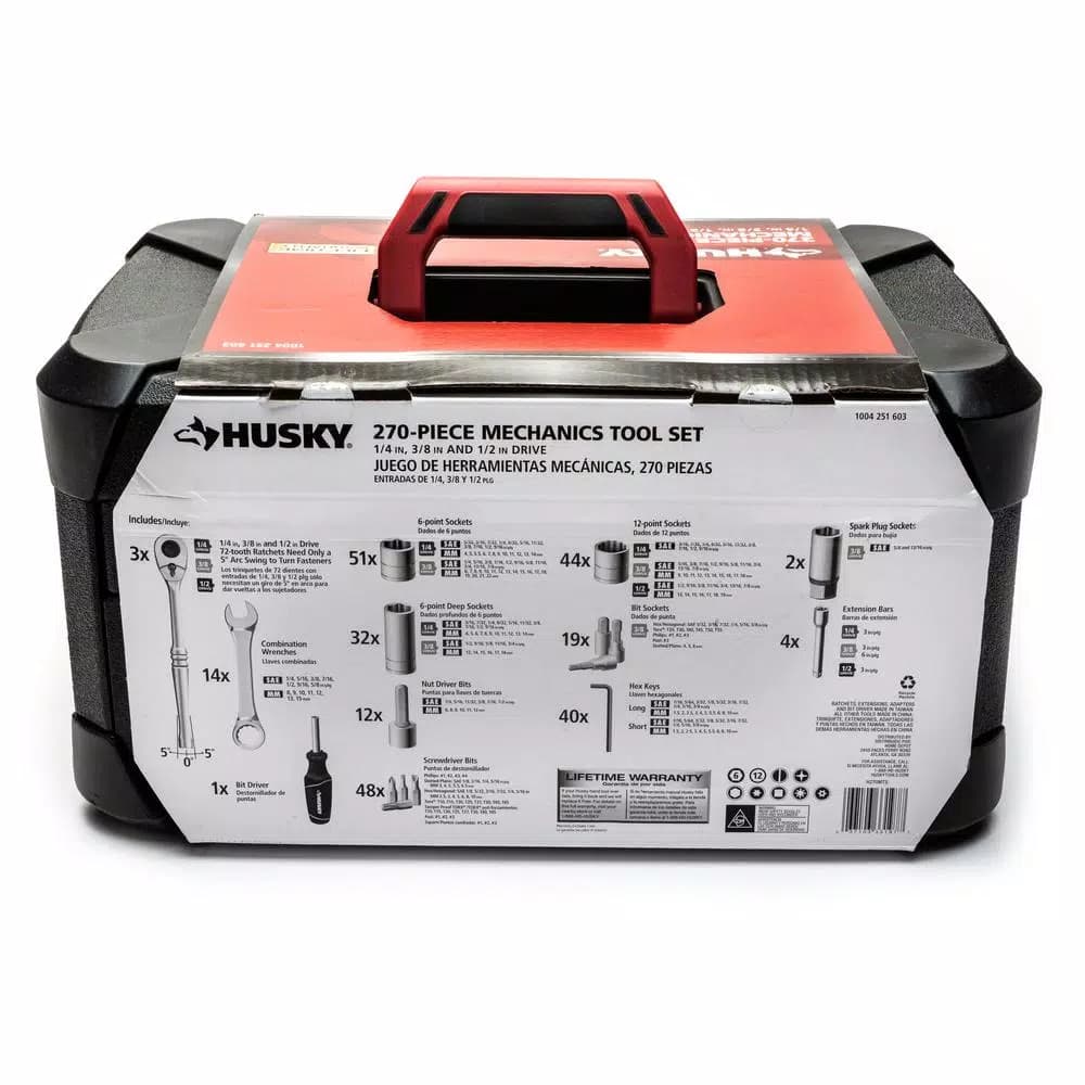 Husky 270-Piece Mechanics Tool Set with 1/4 in., 3/8 in., and 1/2 in. Drive Ratchets