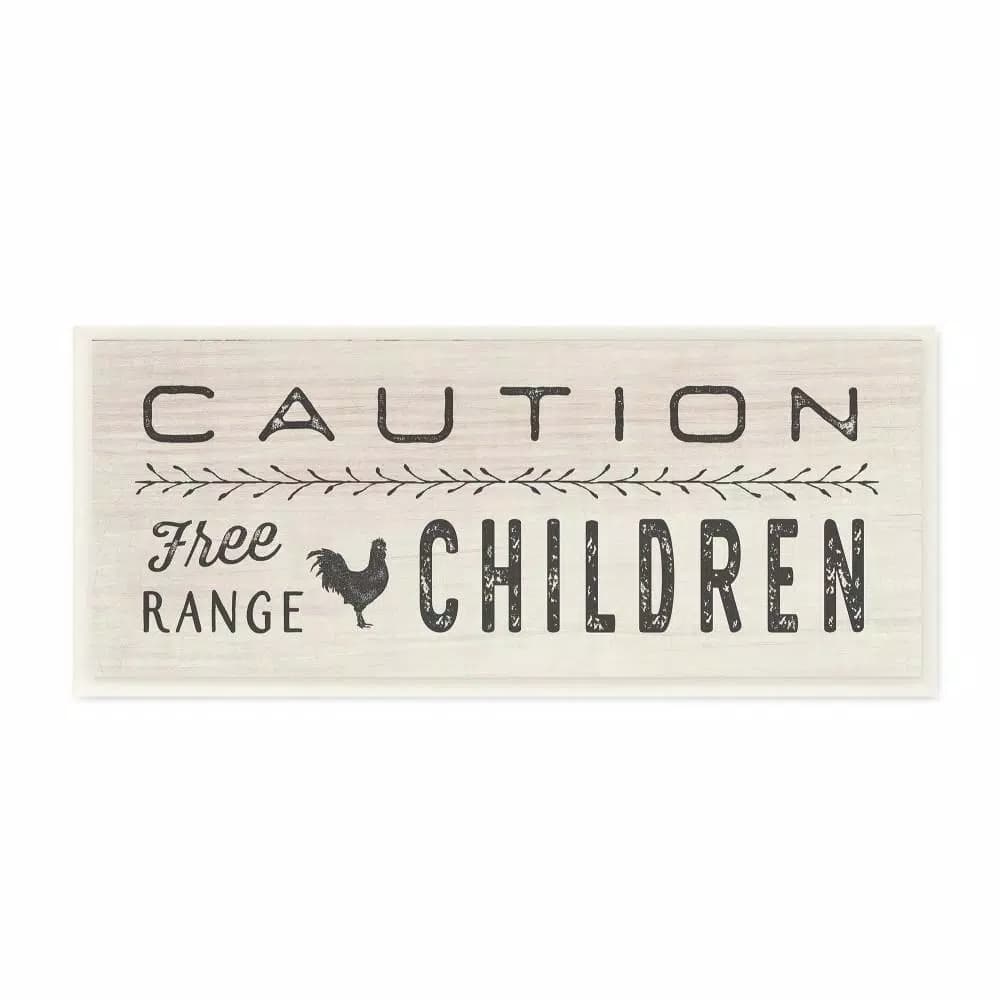 Stupell Industries Caution Free Range Children Wood Wall Art, 7 x 17 in.