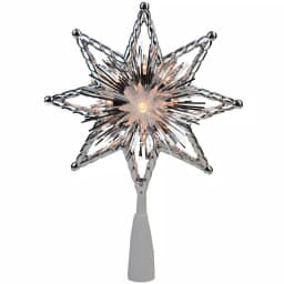Northlight 8 in. Retro Silver Tinsel 8-Point Star Christmas Tree Topper with Clear Lights thumbnail 1