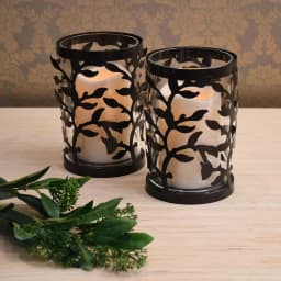 LUMABASE 6.5 in. Vine Metal and Glass Candle Holder Set with LED Pillar Candles (Set of 2) thumbnail 4