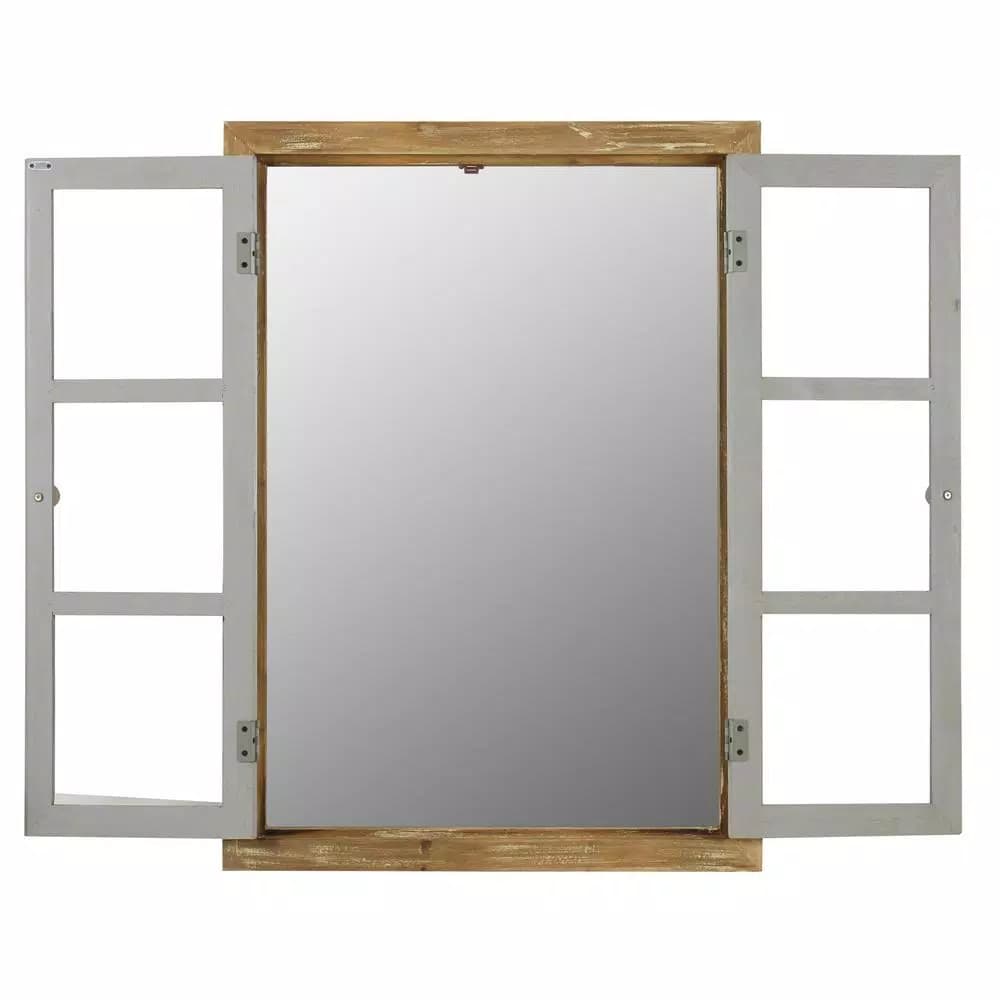 Aspire Home Accents Pueblo Distressed Wood Windowpane Accent Mirror - Medium Brown & Blue-Gray