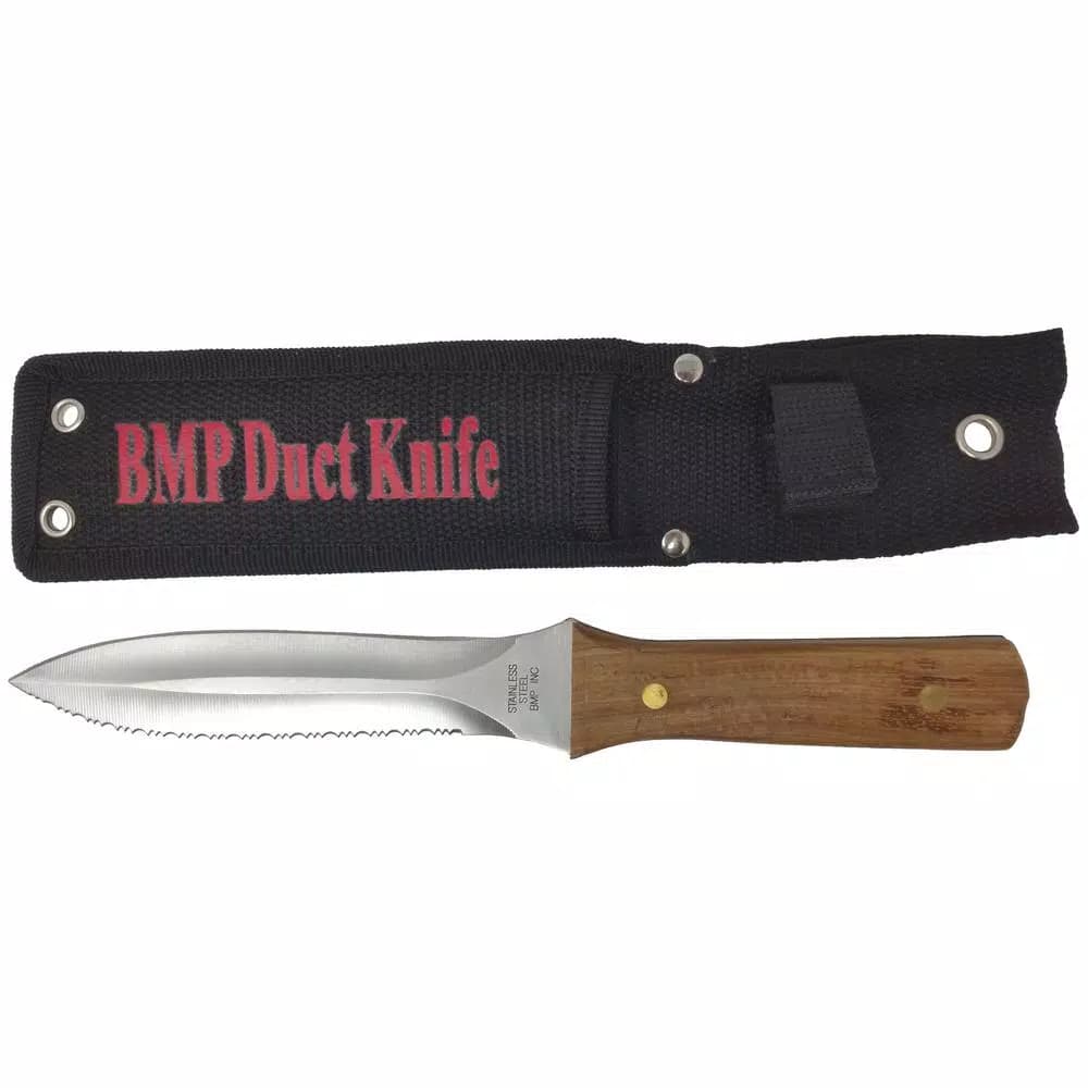 Unbranded Stainless Steel Duct Knife with Wood Handle and Fabric Sheath