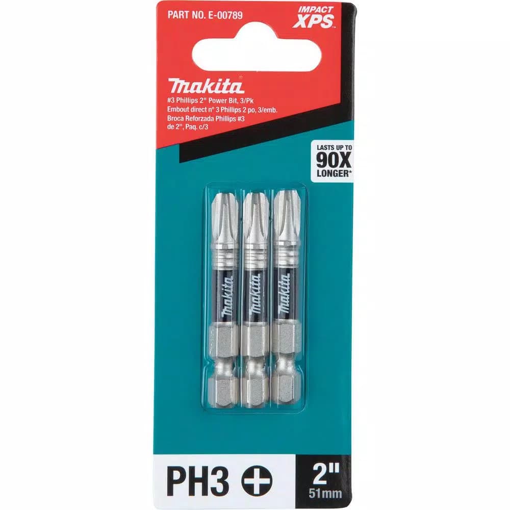 Makita ImpactXPS #3 Phillips 2 in. Power Bits, 3-Pack