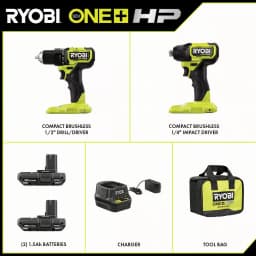 RYOBI ONE+ HP 18V Compact Brushless 2-Tool Combo Kit with 1/2 in. Drill/Driver and 1/4 in. Impact Driver thumbnail 2