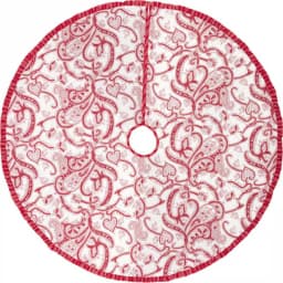 VHC Brands 50 in. Natalia Cherry Red Farmhouse Christmas Tree Skirt with Floral and Paisley Patterns thumbnail 2