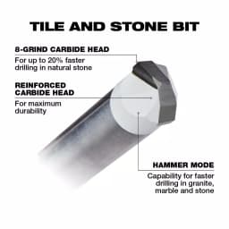 Milwaukee 3/16 in. Carbide Tipped Masonry Drill Bit for Natural Stone, Granite, Ceramic, and Glass thumbnail 3