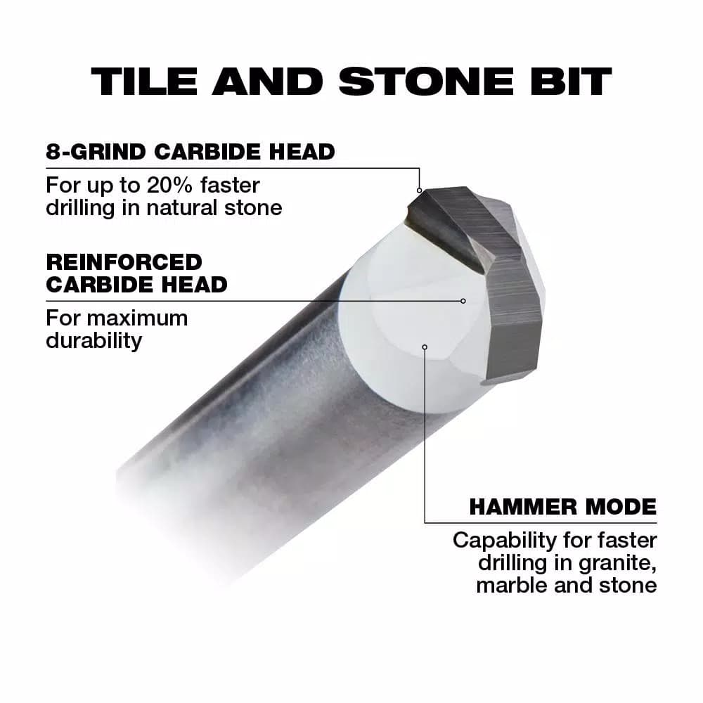 Milwaukee 3/16 in. Carbide Tipped Masonry Drill Bit for Natural Stone, Granite, Ceramic, and Glass