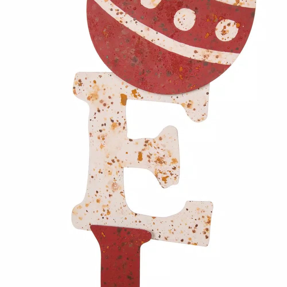 Glitzhome 36 in. Rusty Metal Noel Yard Stake and Wall Decor, Holiday Garden Ornament