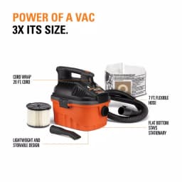 RIDGID 4 Gallon 5.0 Peak HP Portable Wet/Dry Shop Vacuum with Locking Hose and Car Nozzle thumbnail 3