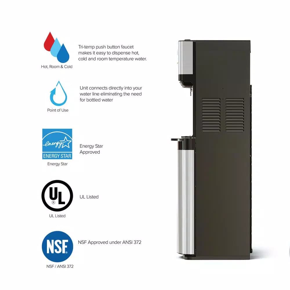 Brio Bottleless Water Cooler Dispenser, Stainless Steel, Hot & Cold, Self-Cleaning UV Light