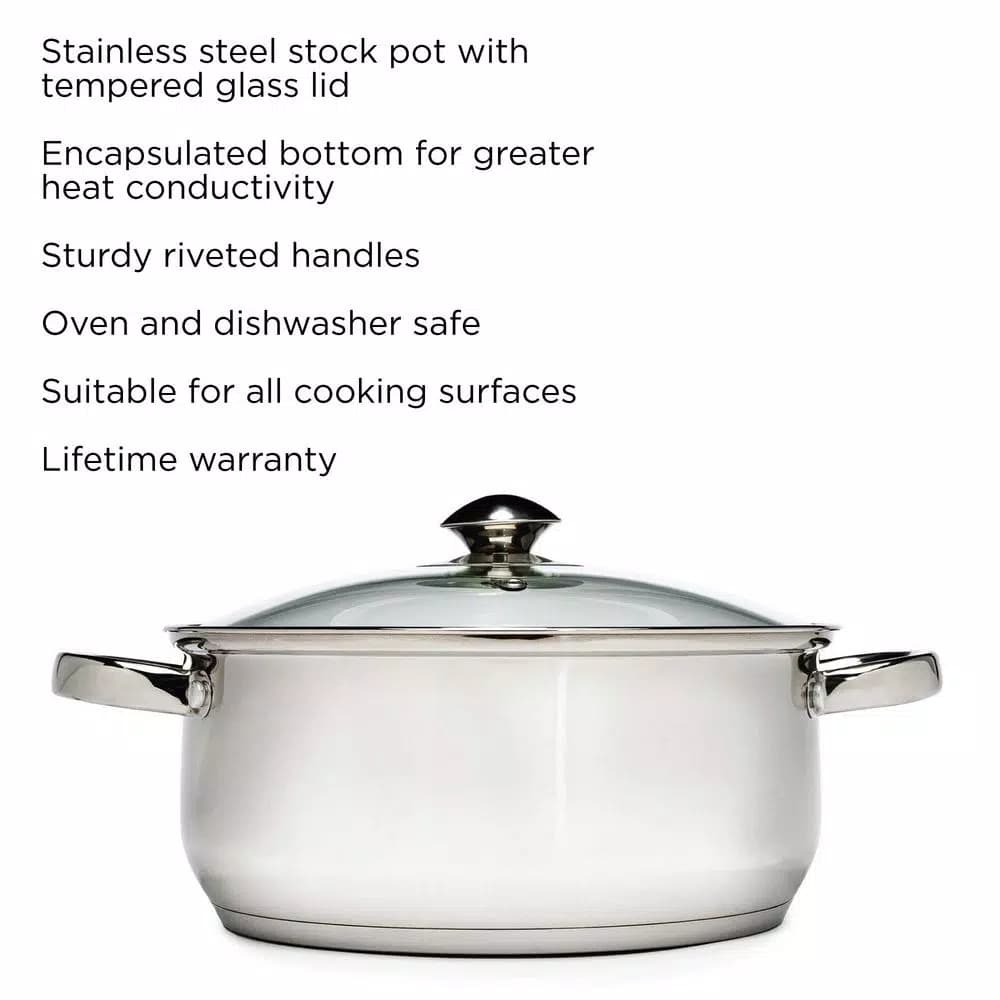 Ecolution Pure Intentions 5 Qt. Round Stainless Steel Dutch Oven with Glass Lid