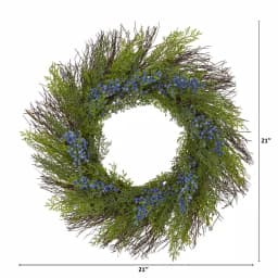 Nearly Natural 21 in. Cedar with Blueberries Artificial Wreath thumbnail 2