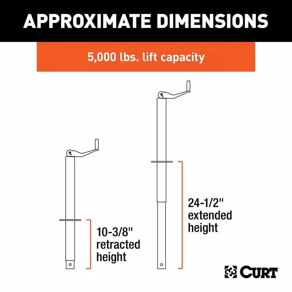 CURT A-Frame Trailer Jack with Top Handle, 5,000 lbs. Capacity, 14 in. Travel